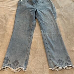 Women’s Blue Embroidered Hem Jeans